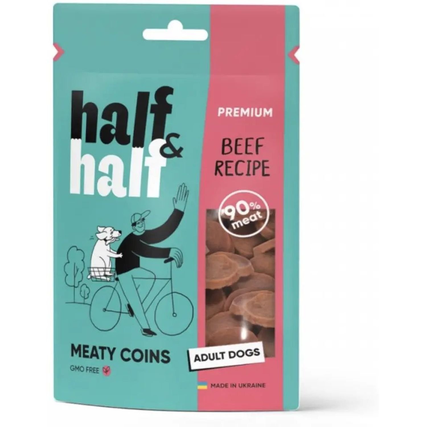 Ласощі для собак Half & Half у формі м'ясних монеток з яловичиною 100 г - фото 1