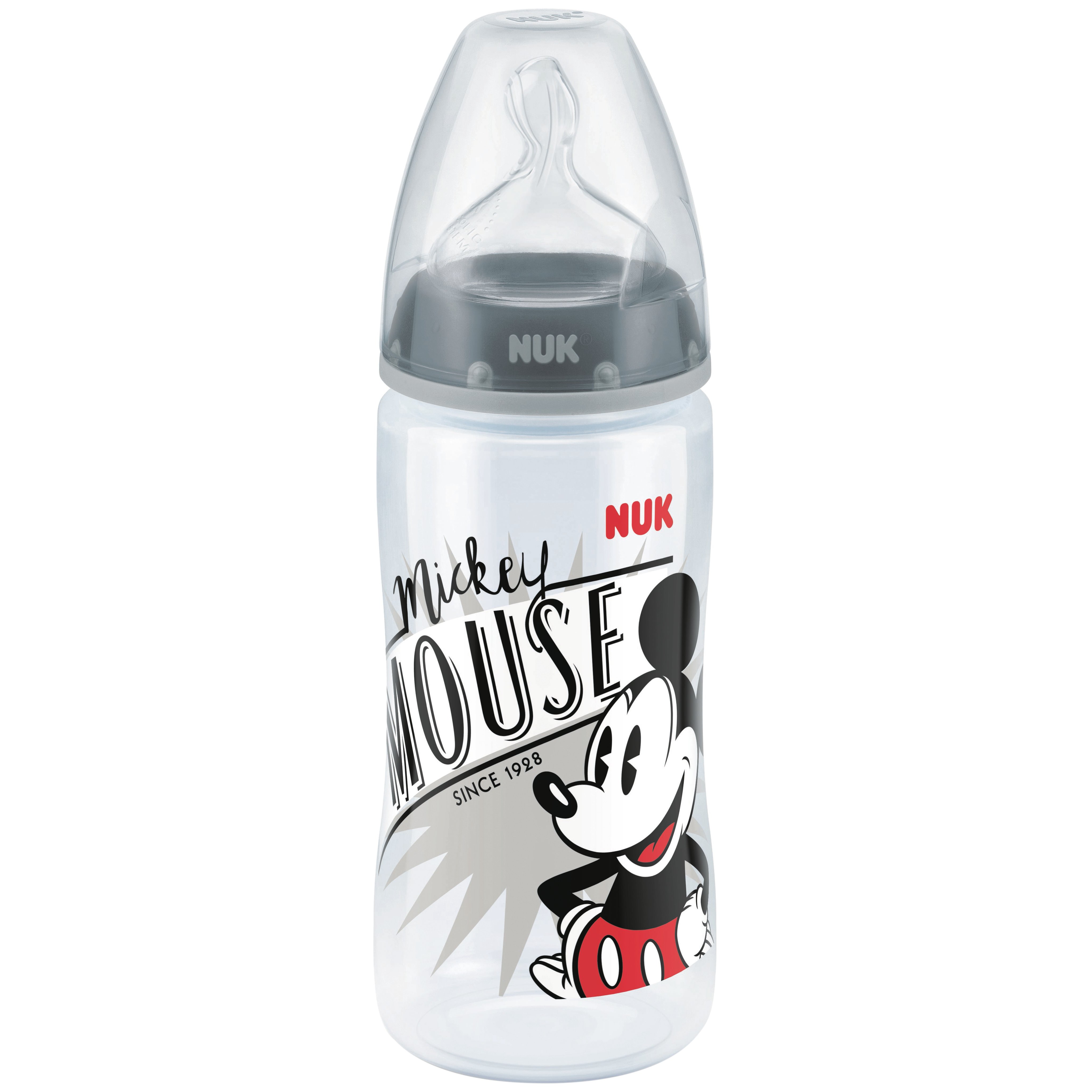 Бутылочка Nuk Микки Маус FC, с широким горлышком, с силиконовой соской, 6-18 мес., 300 мл, серый (3952949) - фото 1