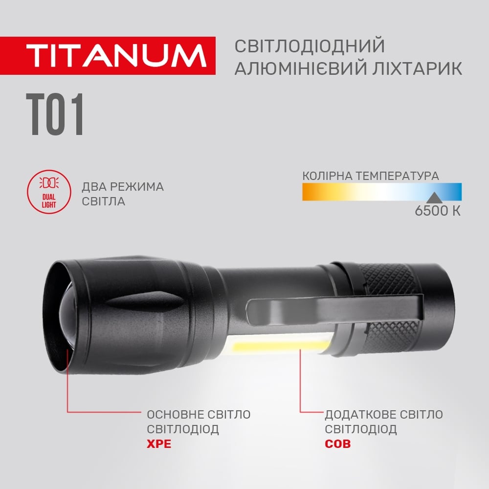 Портативний світлодіодний ліхтарик Titanum TLF-T01 120 Lm 6500 K (TLF-T01) - фото 5