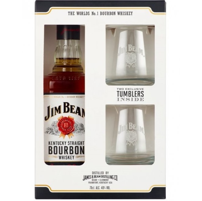 Виски Jim Beam White Kentucky Staright Bourbon Whiskey, 40%, 0,7 л + 2 стакана - фото 1