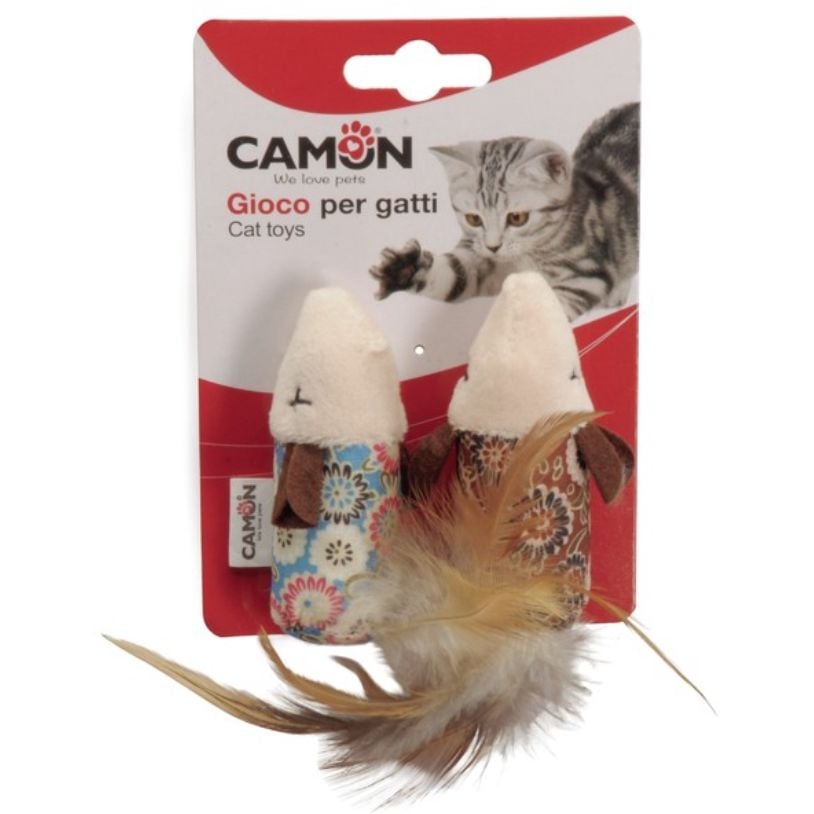 Игрушка для кошек Camon мышка с перьями, 2 шт. - фото 1