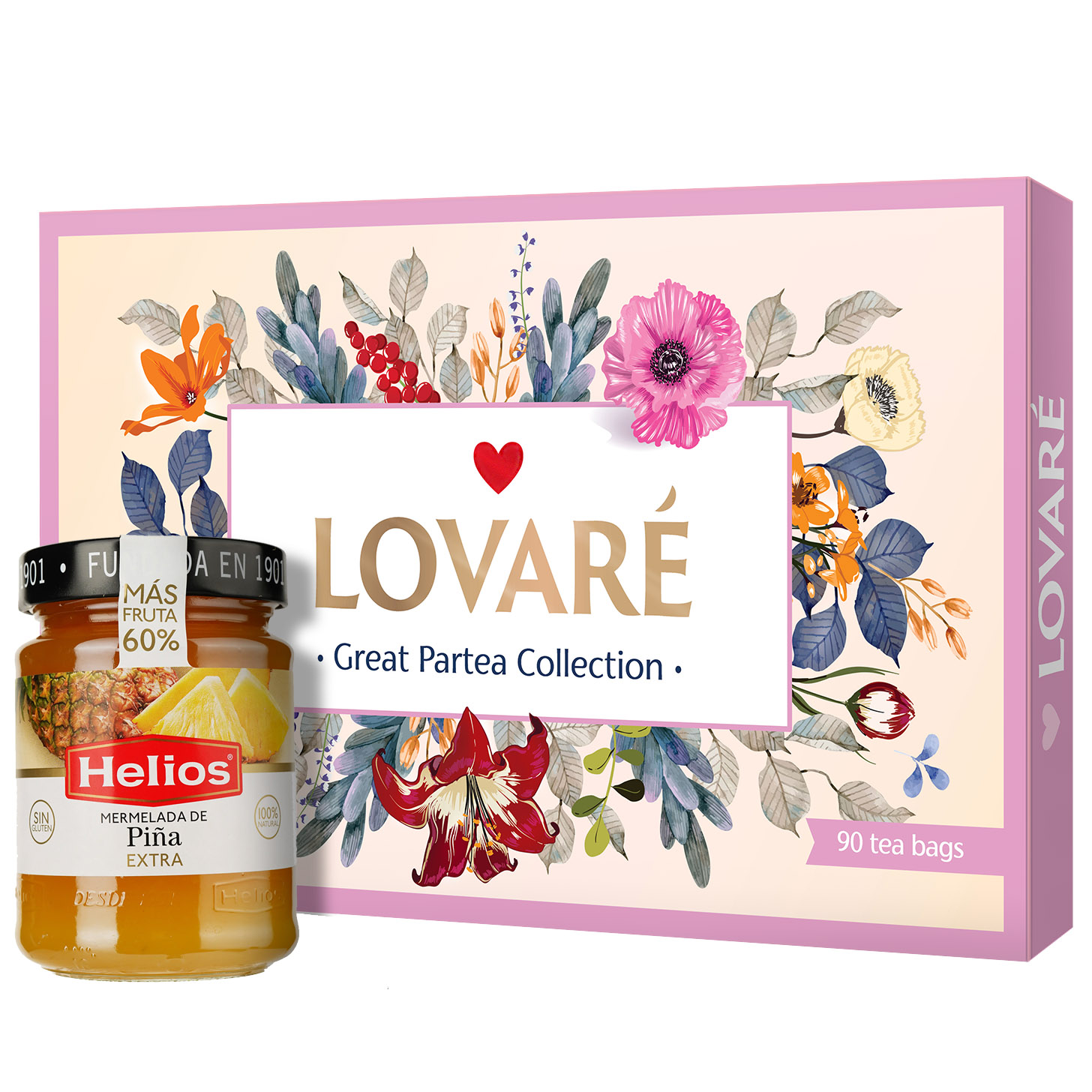 Набор: Коллекция чая Lovare Great Partea 155 г (18 видів по 5 шт.) + Джем Helios из ананасов 340 г - фото 1