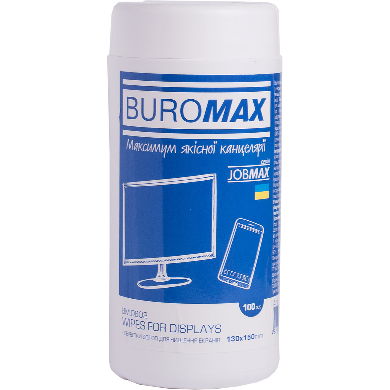 Салфетки для чистки экранов и оптики Buromax Jobmax 100 шт. в тубе (BM.0802) - фото 1