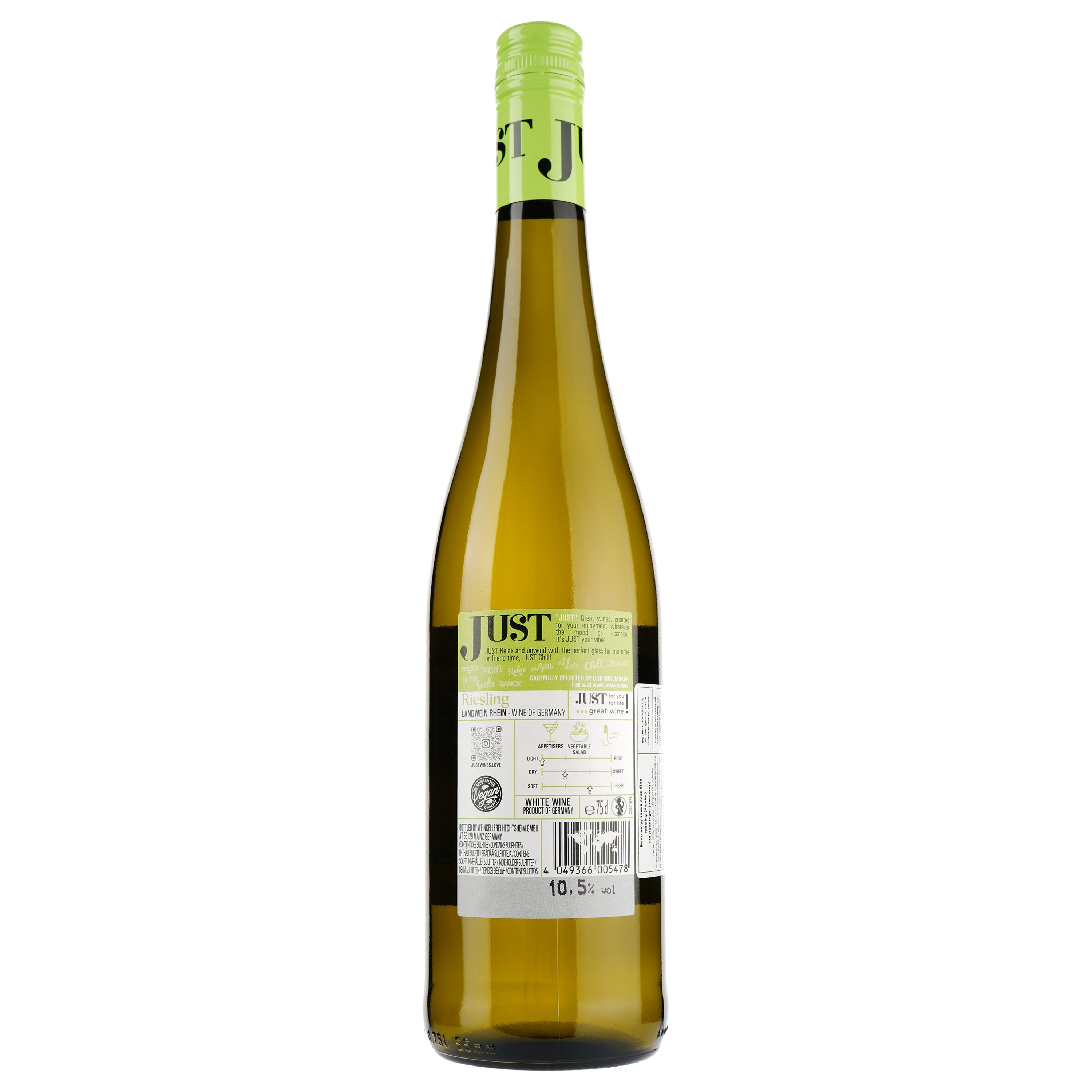 Вино Just Riesling Vegan, белое, сухое, 0,75 л - фото 2