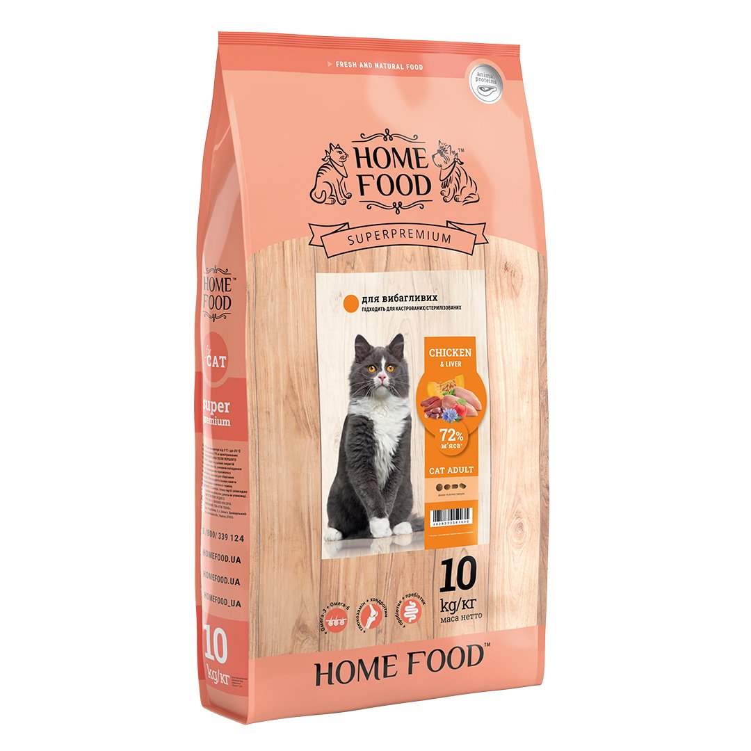 Сухой корм для привередливых котов Home Food Adult Chicken&Liver, 10 кг - фото 1
