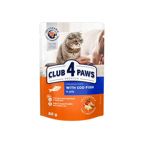 Вологий корм для котів Club 4 Paws Premium тріска в желе, 80 г - фото 1
