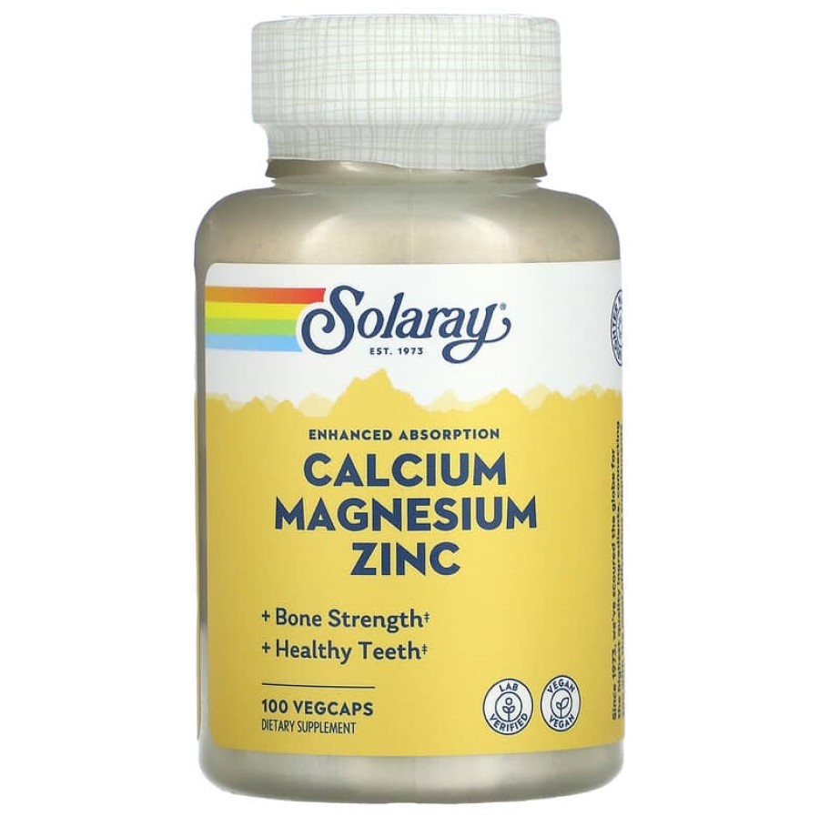 Кальций магний цинк Solaray Calcium Magnesium Zinc 100 капсул - фото 1