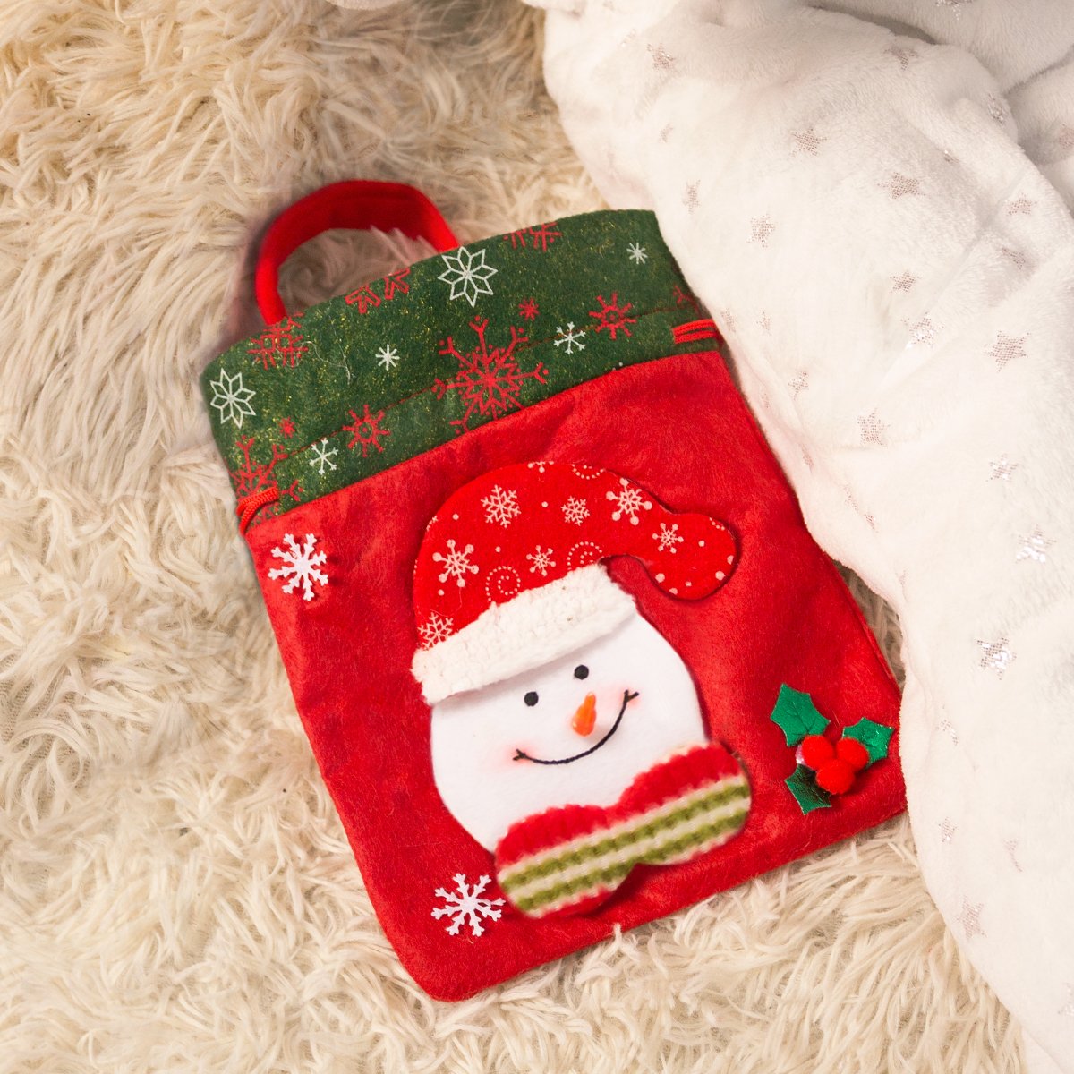 Мешочек для подарков МВМ My Home Снеговик 20х15х15 см красный (DH-NY-26 RED) - фото 4