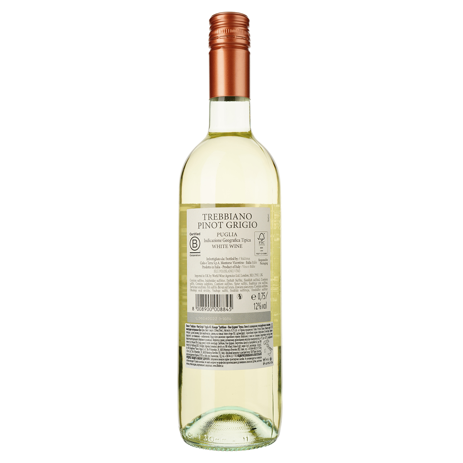 Вино Cielo e Terra Viamare Trebbiano-Pinot Grigio Puglia IGT, белое, сухое, 12%, 0,75 л - фото 2
