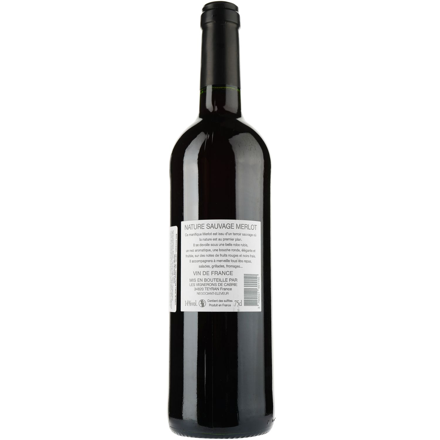 Вино Nature Sauvage Merlot Rouge Vin de France, червоне, сухе, 0.75 л - фото 2