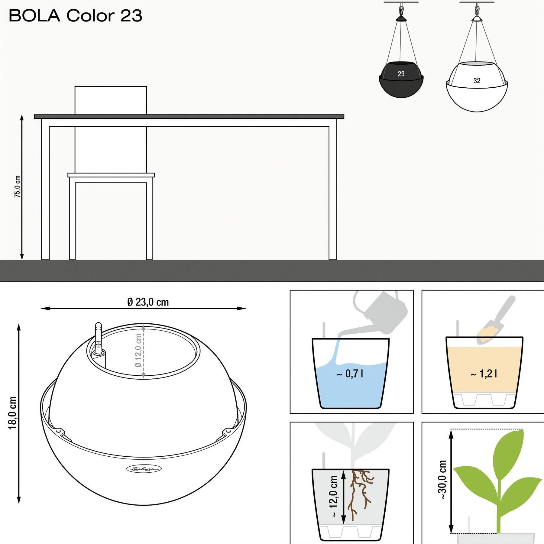 Вазон Lechuza Bola Color 23 сірий (16764) - фото 4