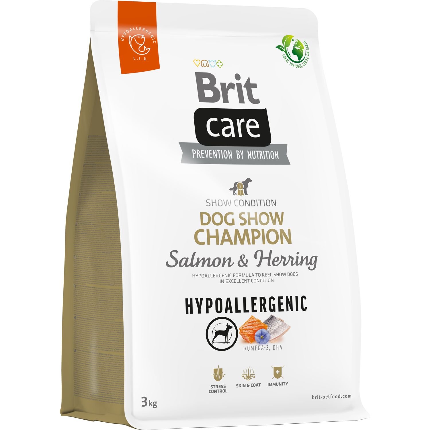 Сухой корм для выставочных собак Brit Care Dog Hypoallergenic Dog Show Champion, гипоаллергенный, с лососем и селедкой, 3 кг - фото 1