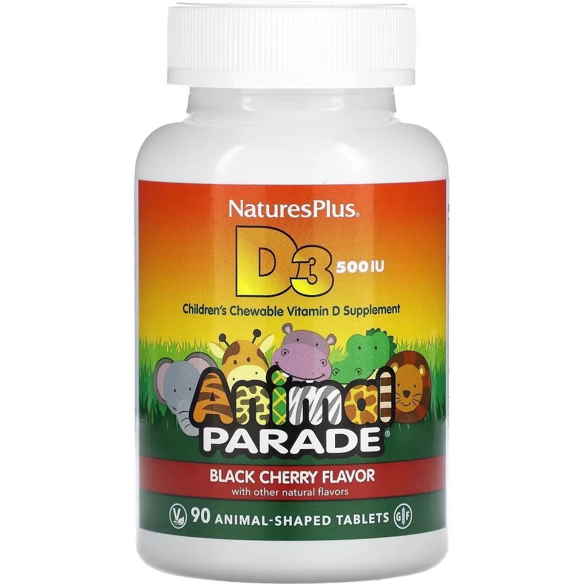 Витамин D3 для детей NaturesPlus Animal Parade Черная вишня 90 жевательных таблеток - фото 1