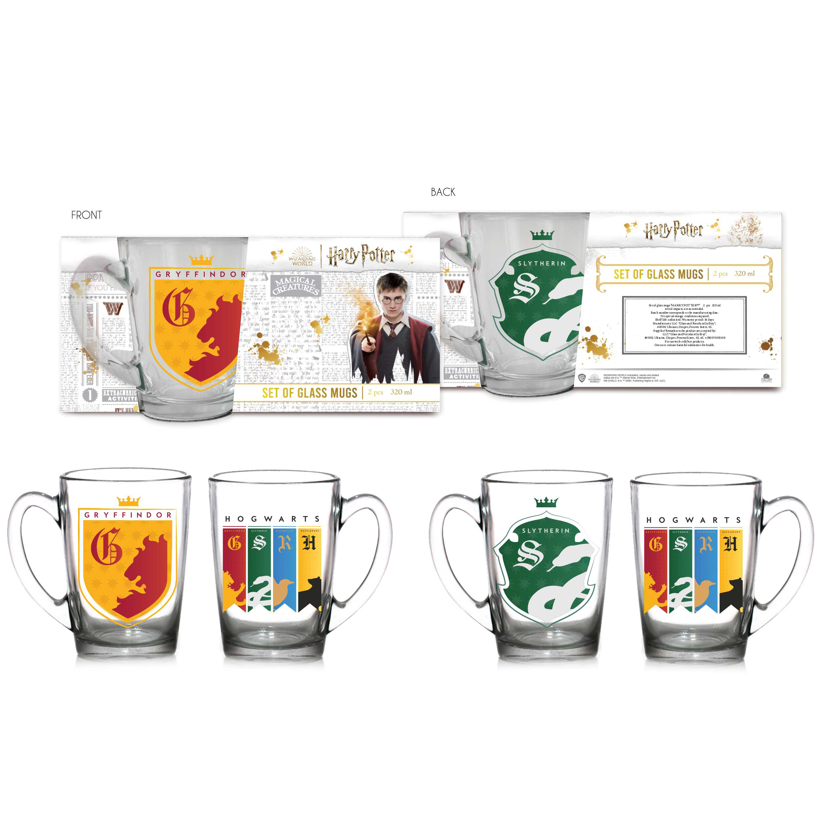 Набір скляних чашок Warner Bros Капучино Hogwarts House Pride 2 шт. (83605562) - фото 1