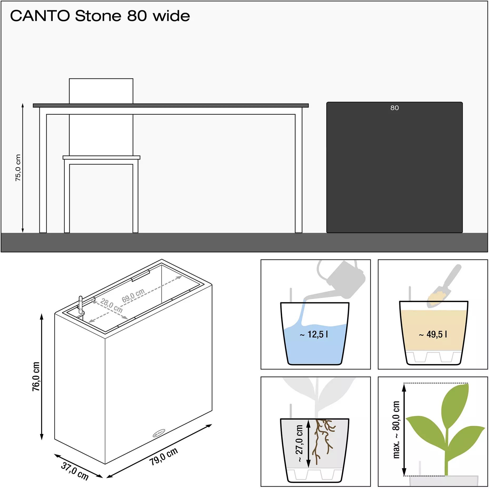 Вазон Lechuza Canto Stone 80 wide кварцевый белый (13747) - фото 4