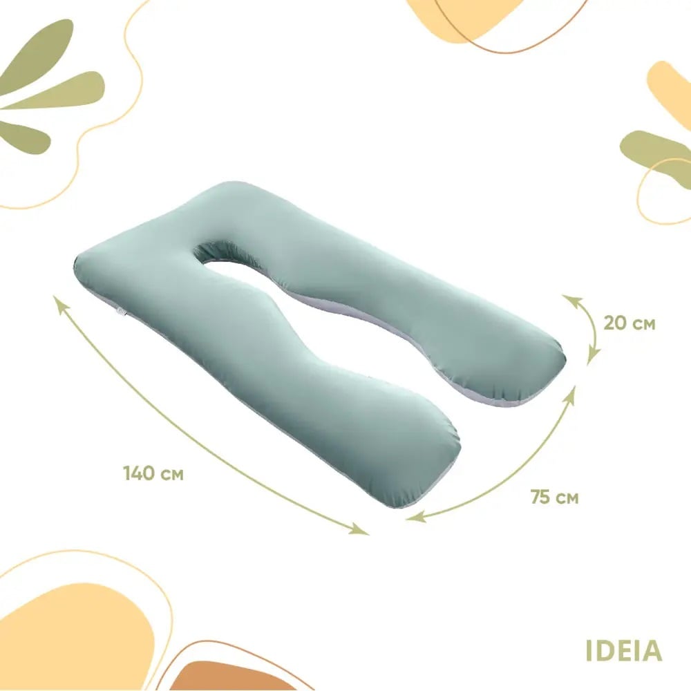 Наволочка-чохол на П-подібну подушку для вагітних і відпочинку Ideia, 140х75 см, м'ятний та білий (8-35126) - фото 2