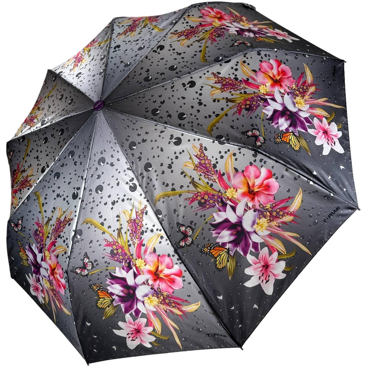 Женский складной зонтик полуавтомат Toprain 97 см серый - фото 1