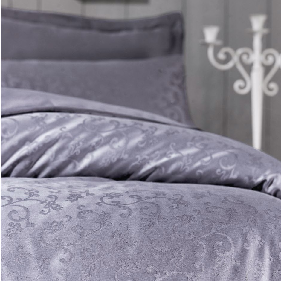 Комплект постельного белья Victoria Deluxe Jacquard Sateen Rimma, сатин-жаккард, евростандарт, 220х200 см, серый (2200000548801) - фото 2