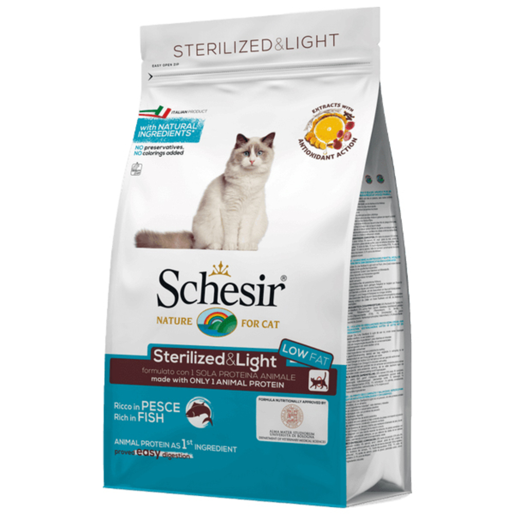 Монопротеиновый сухой корм для стерилизованных котов Schesir Cat Sterilized Fish с рыбой 400 г - фото 1