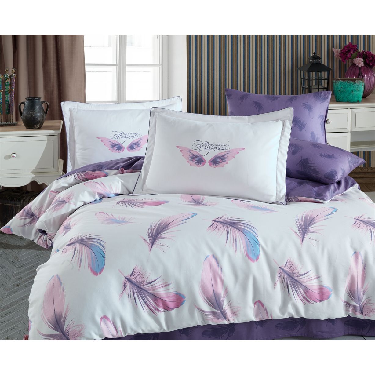Комплект постельного белья Hobby Exclusive Sateen Paradise евростандарт фиолетовый (168169) - фото 2