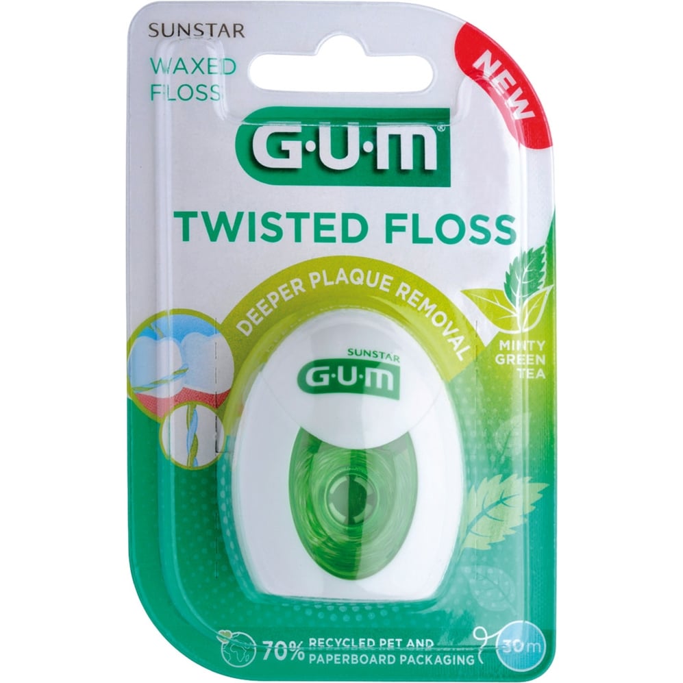Зубная нить GUM Twisted Floss мятная вощеная 30 м - фото 1
