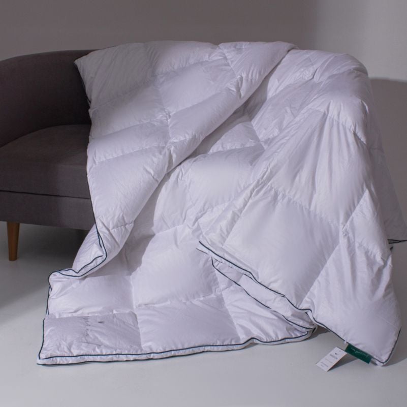 Одеяло пуховое MirSon Imperial Delight, демисезонное, 205х140 см, белое с зеленым кантом - фото 1