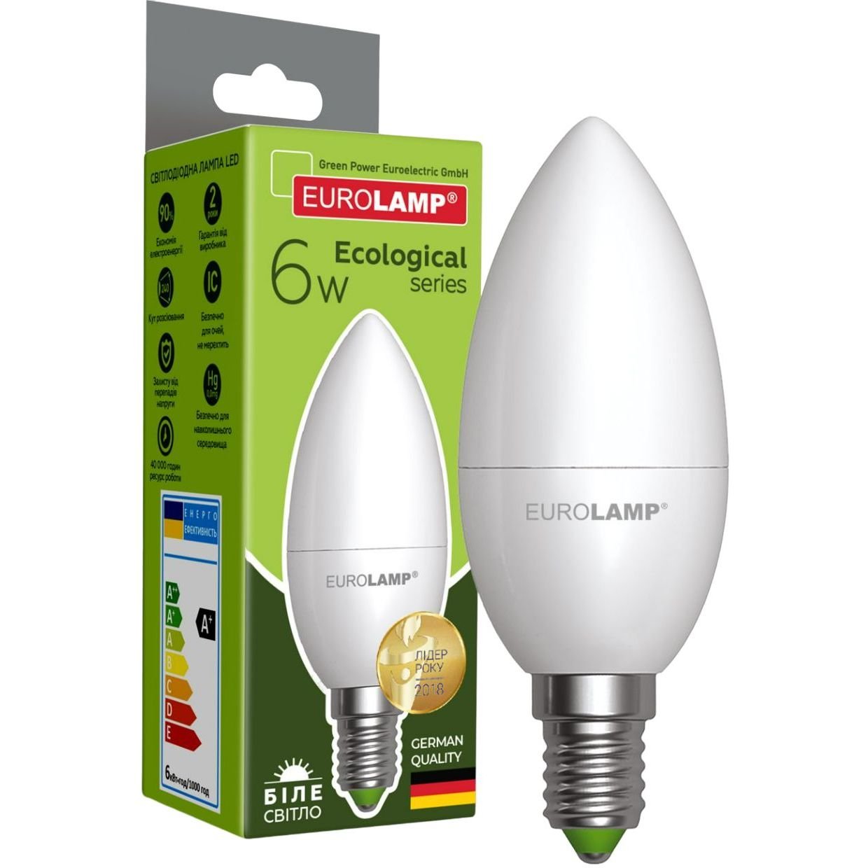 Світлодіодна лампа Eurolamp LED Ecological Series, CL 6W, E14 4000K (LED-CL-06144(P)) - фото 1