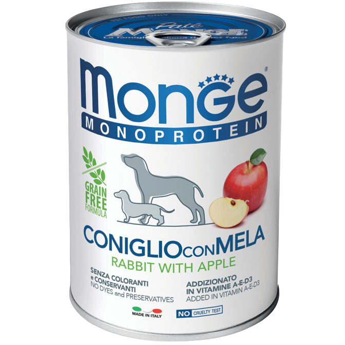 Влажный корм Monge Dog Fruit Monoprotein кролик с яблоками, 400 г (70014328) - фото 1