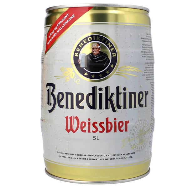 Пиво Benediktiner Weissbier, пшеничное, светлое, нефильтрованное, 5,4%, 5 л - фото 1