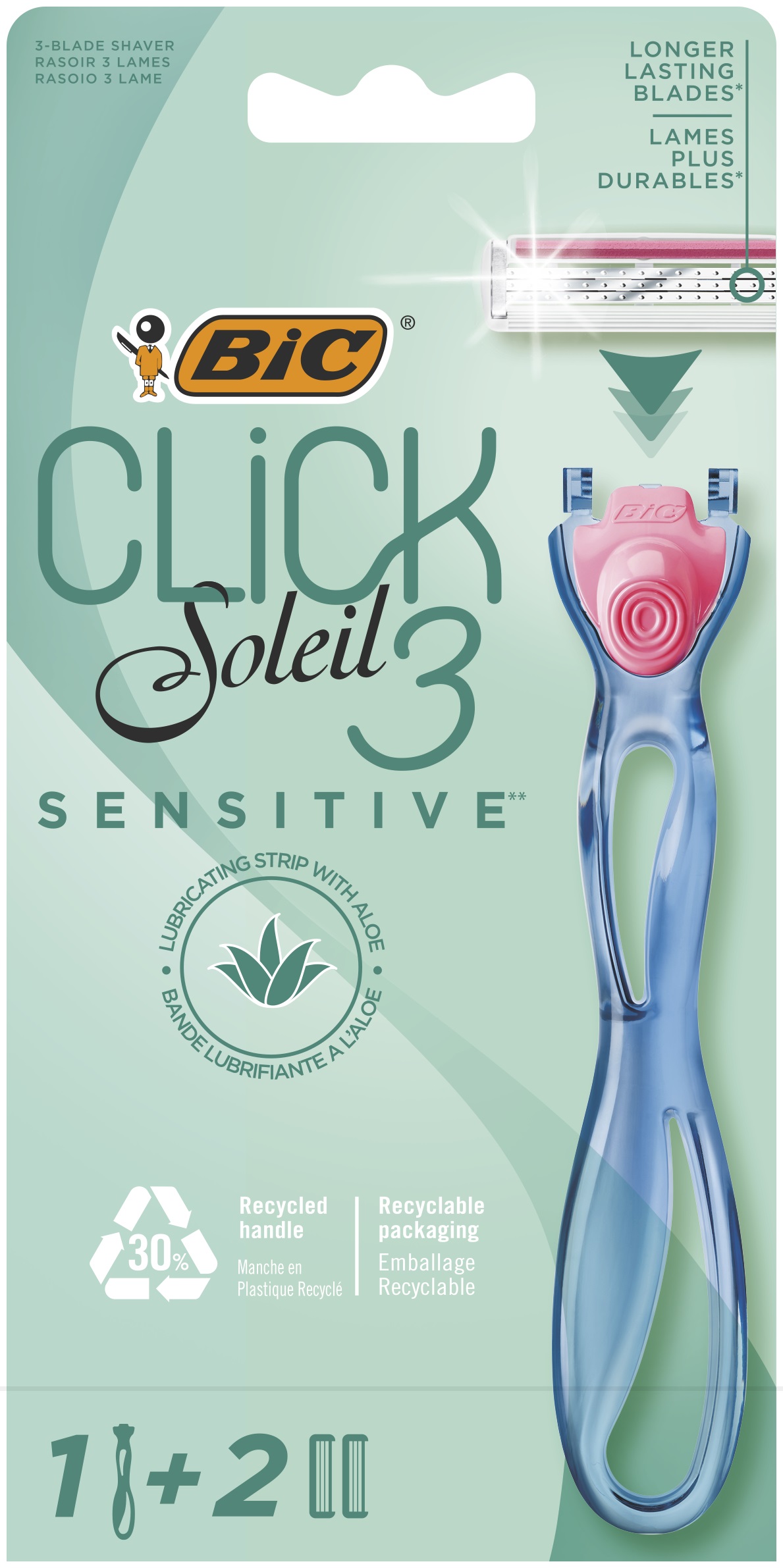 Станок для бритья женский BIC Miss Soleil Click Sensitive, с 2 сменными картриджами - фото 3
