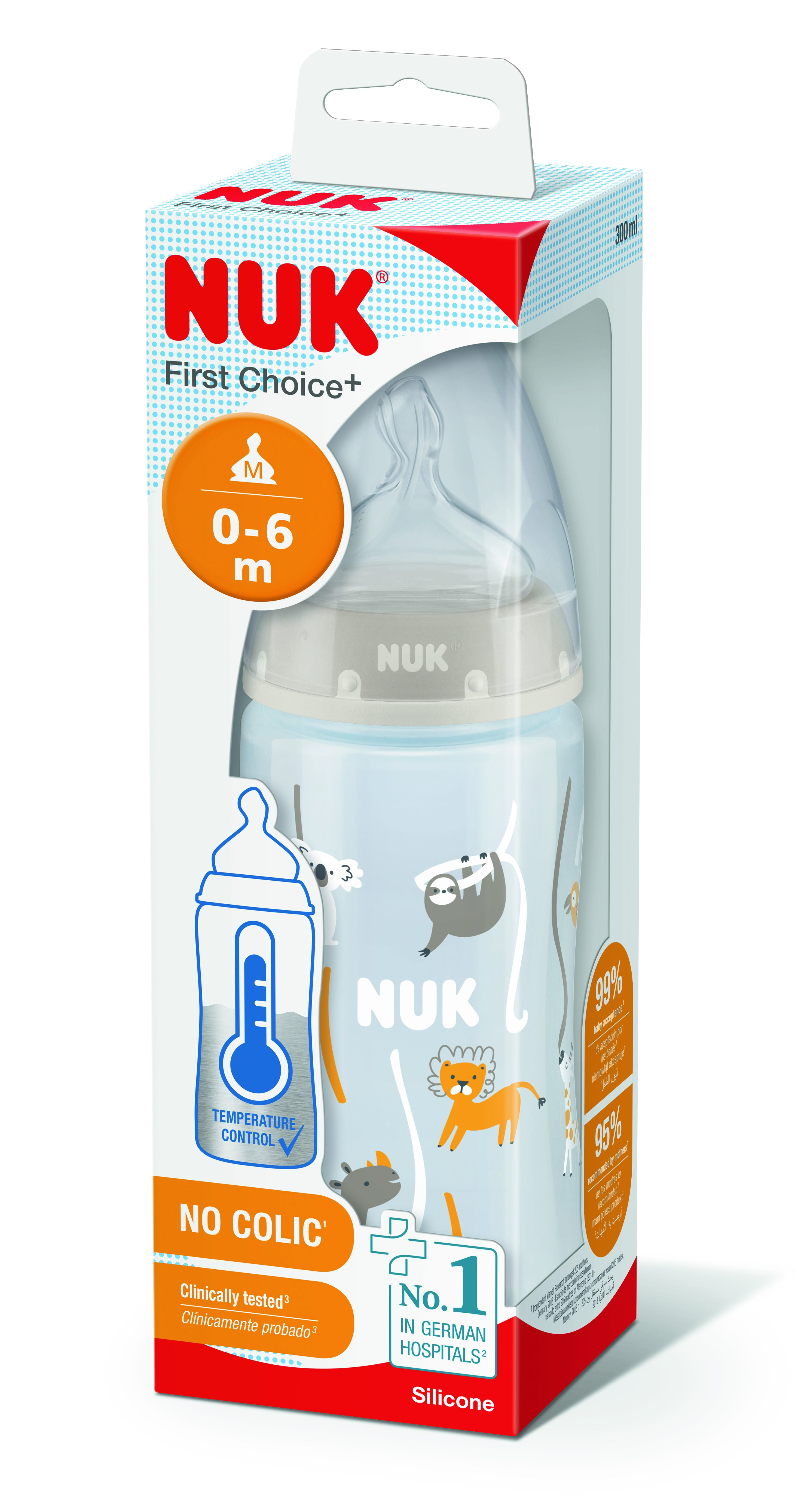 Бутылочка для кормления NUK First Choice Plus Сафари, c силиконовой соской, 300 мл, бежевый (3952396) - фото 2