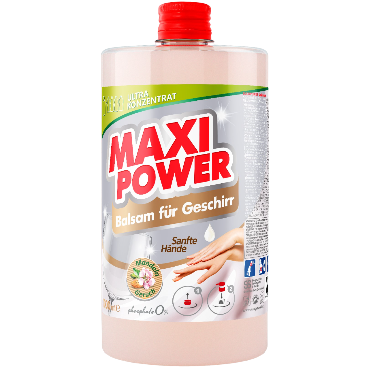 Засіб для миття посуду Maxi Power Мигдаль, запаска, 1 л - фото 1