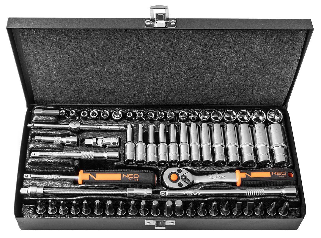 Набор инструментов Neo Tools 1/4", CrV, металлический кейс 63 шт. (10-008) - фото 2