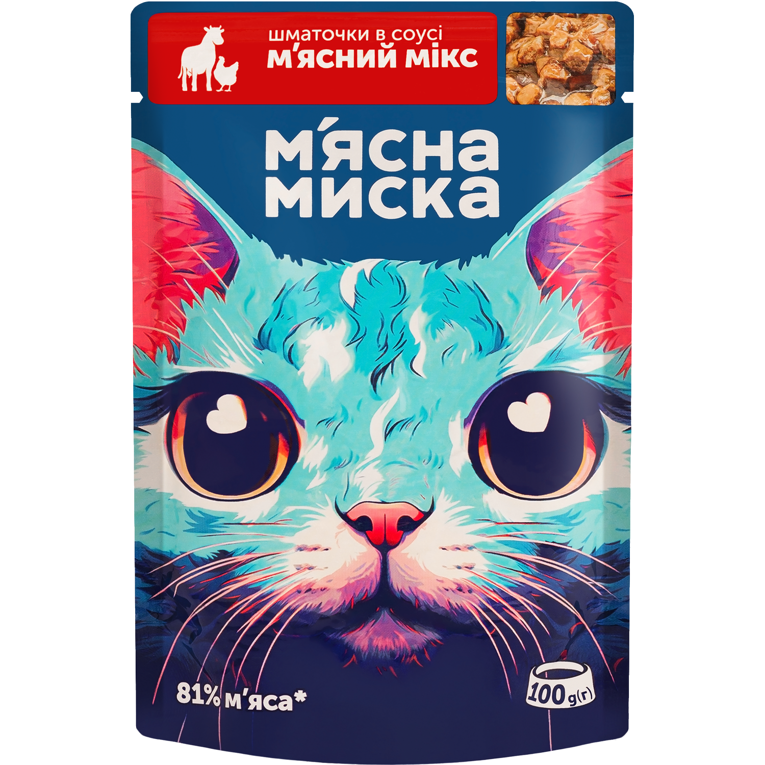 Вологий корм для котів М'ясна Миска шматочки в соусі м'ясний мікс 100 г - фото 1