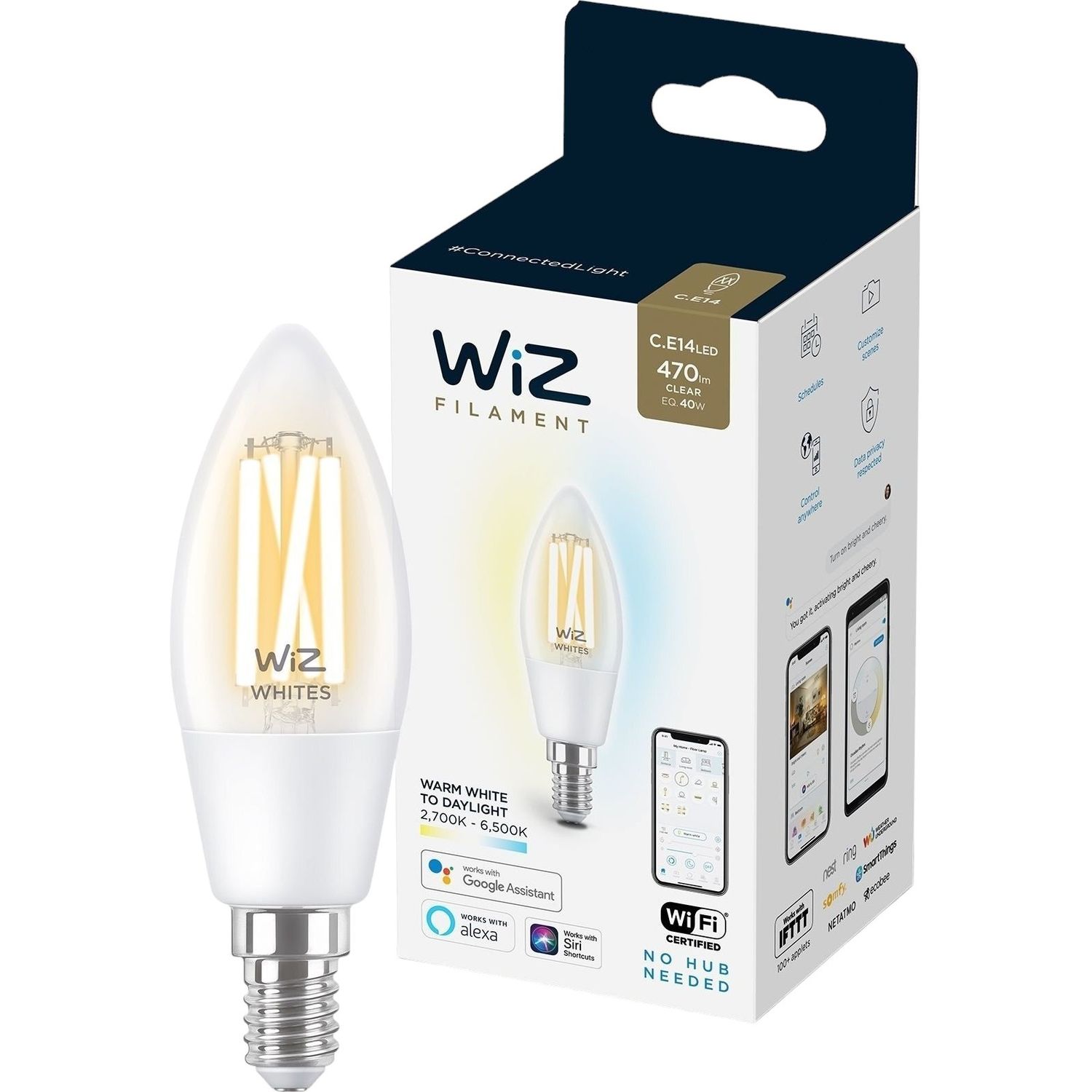 Лампа WiZ LED E14 Wi-Fi умная 4.9 Вт 2700-5000 K 470 ЛМ (929003017601) - фото 1