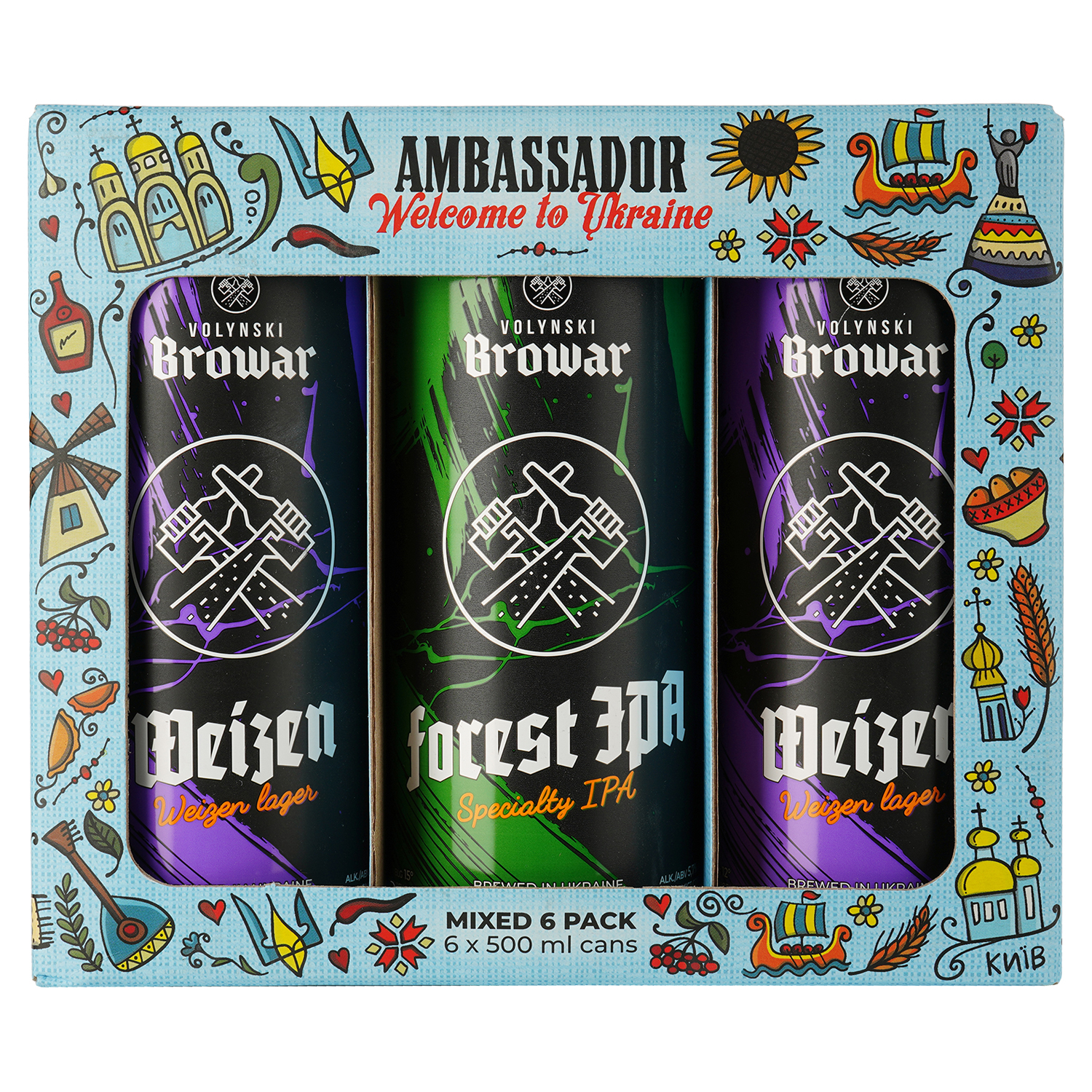 Набір пива Volynski Browar Ambassador, 4,4-5,8%, 3 л (6 шт. по 0,5 л) - фото 1