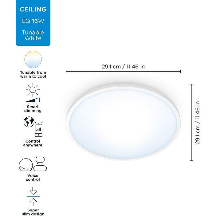 Світильник стельовий WiZ SuperSlim Ceiling Wi-Fi розумний 16W 1500LM 2700-6500K білий (929002685101) - фото 3