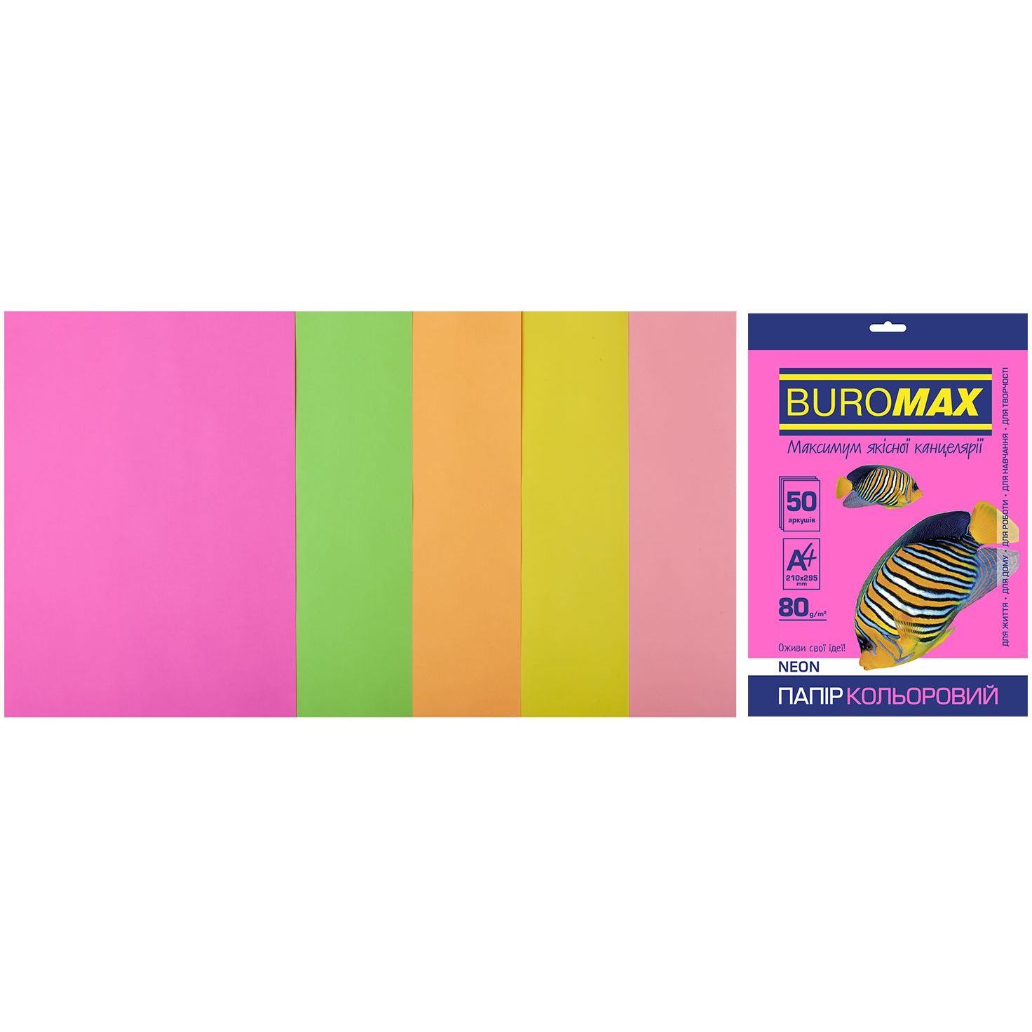 Фото - Папір Buromax Набір кольорового паперу  Neon А4 50 аркушів 5 кольорів (BM.2721550 