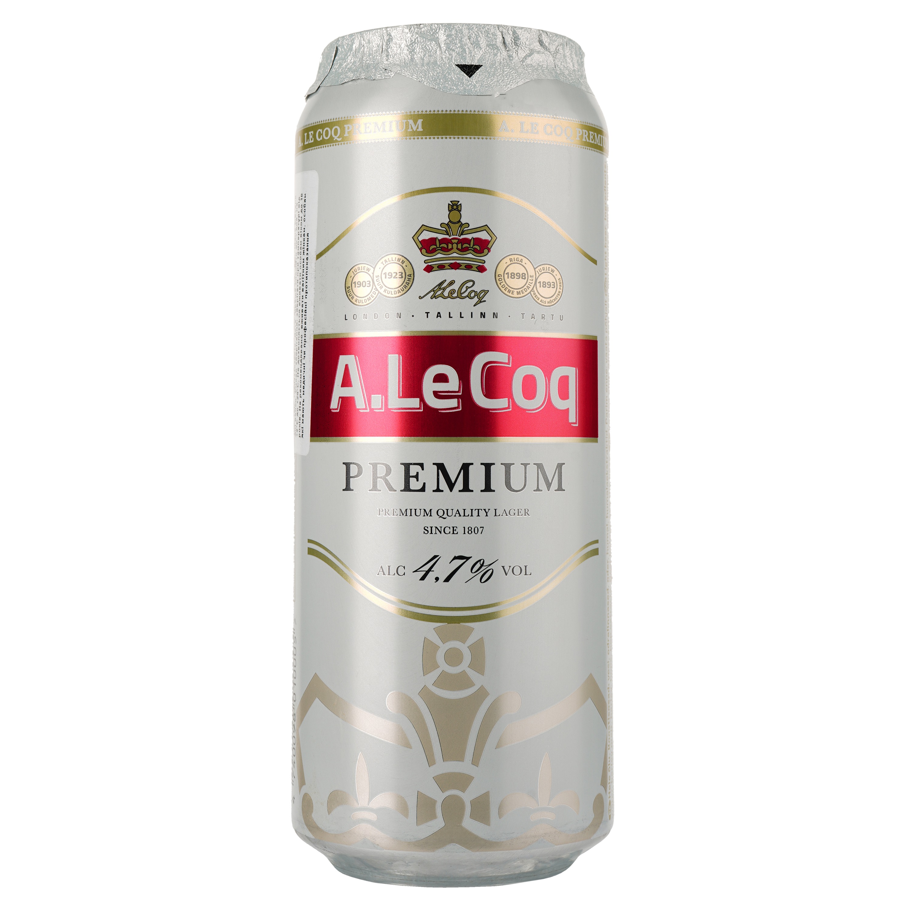 Пиво A. Le Coq Premium, світле, фільтроване, 4,7%, з/б, 0,5 л - фото 1