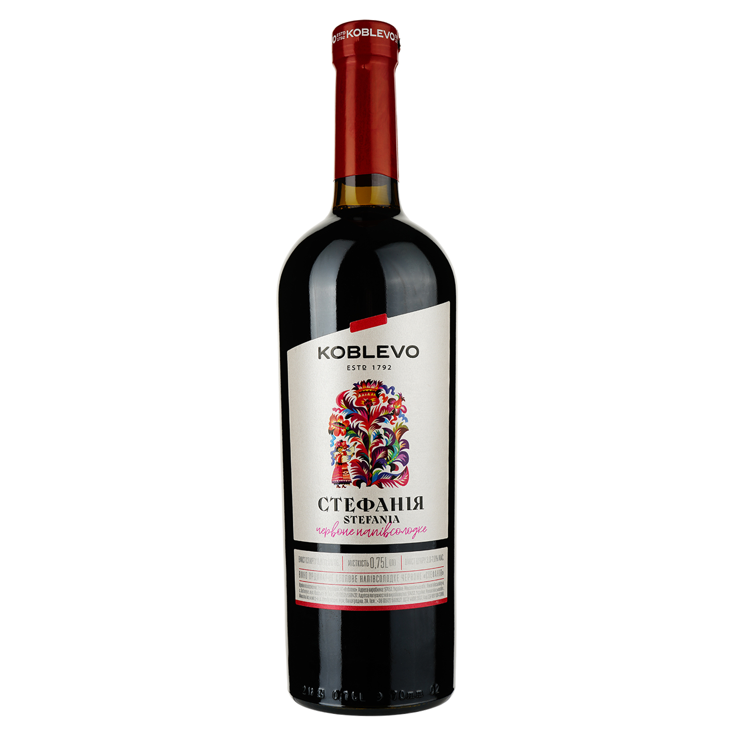 Вино Koblevo Bordeaux Стефанія, красное, полусладкое, 9-13%, 0,75 л - фото 1