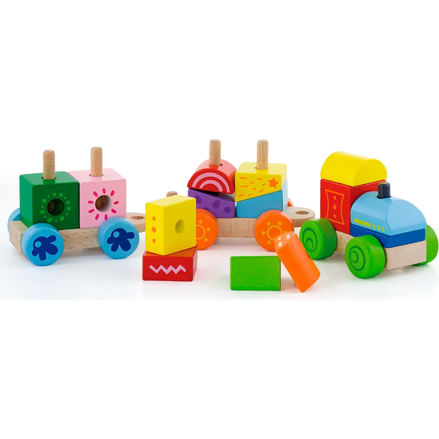 Деревянный поезд Viga Toys Яркие кубики (50534) - фото 2