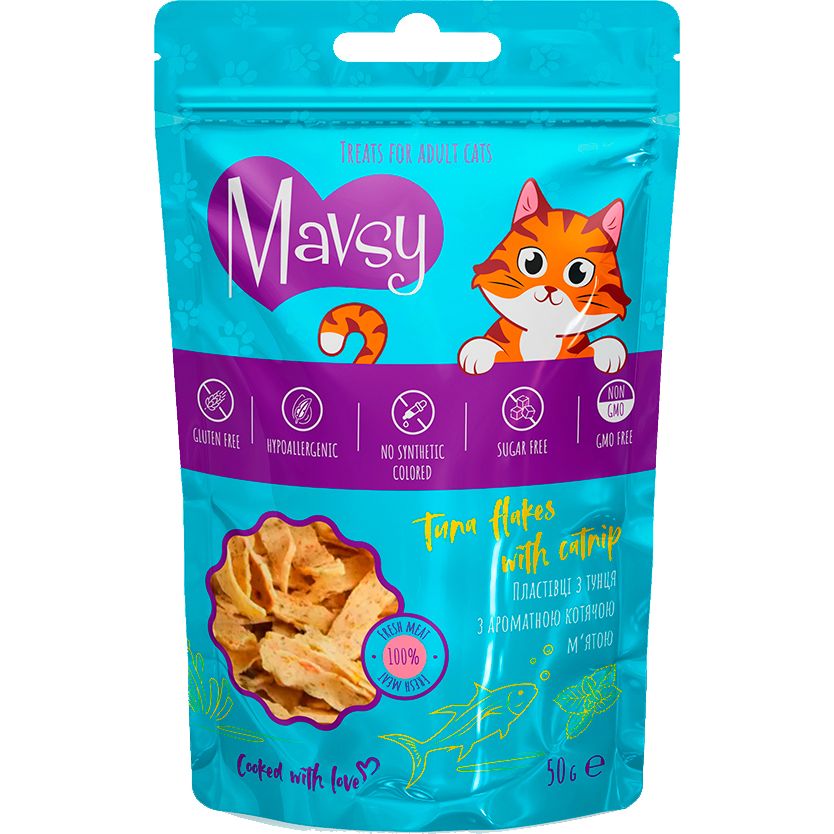 Лакомство для кошек Mavsy Tuna Flakes with Catnip с тунца и кошачьей мятой 50 г - фото 1