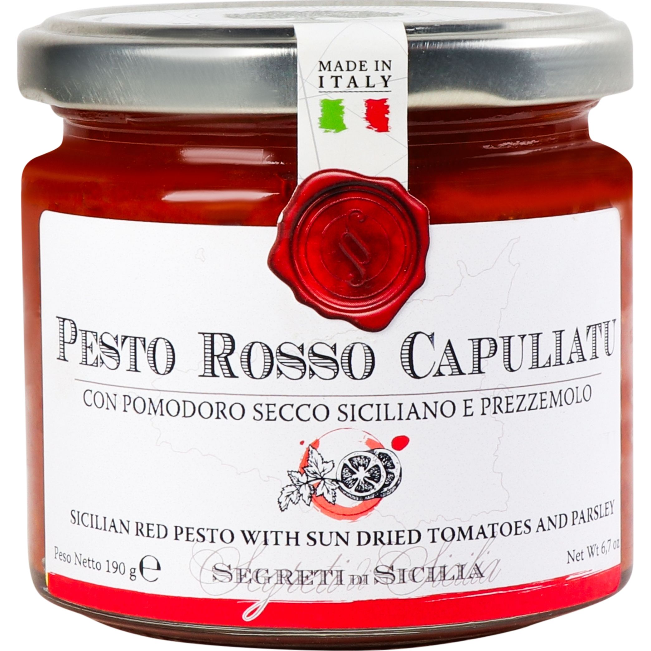 Соус Frantoi Cutrera Pesto Rosso Capuliatu з в'яленими томатами та петрушкою 190 г - фото 1