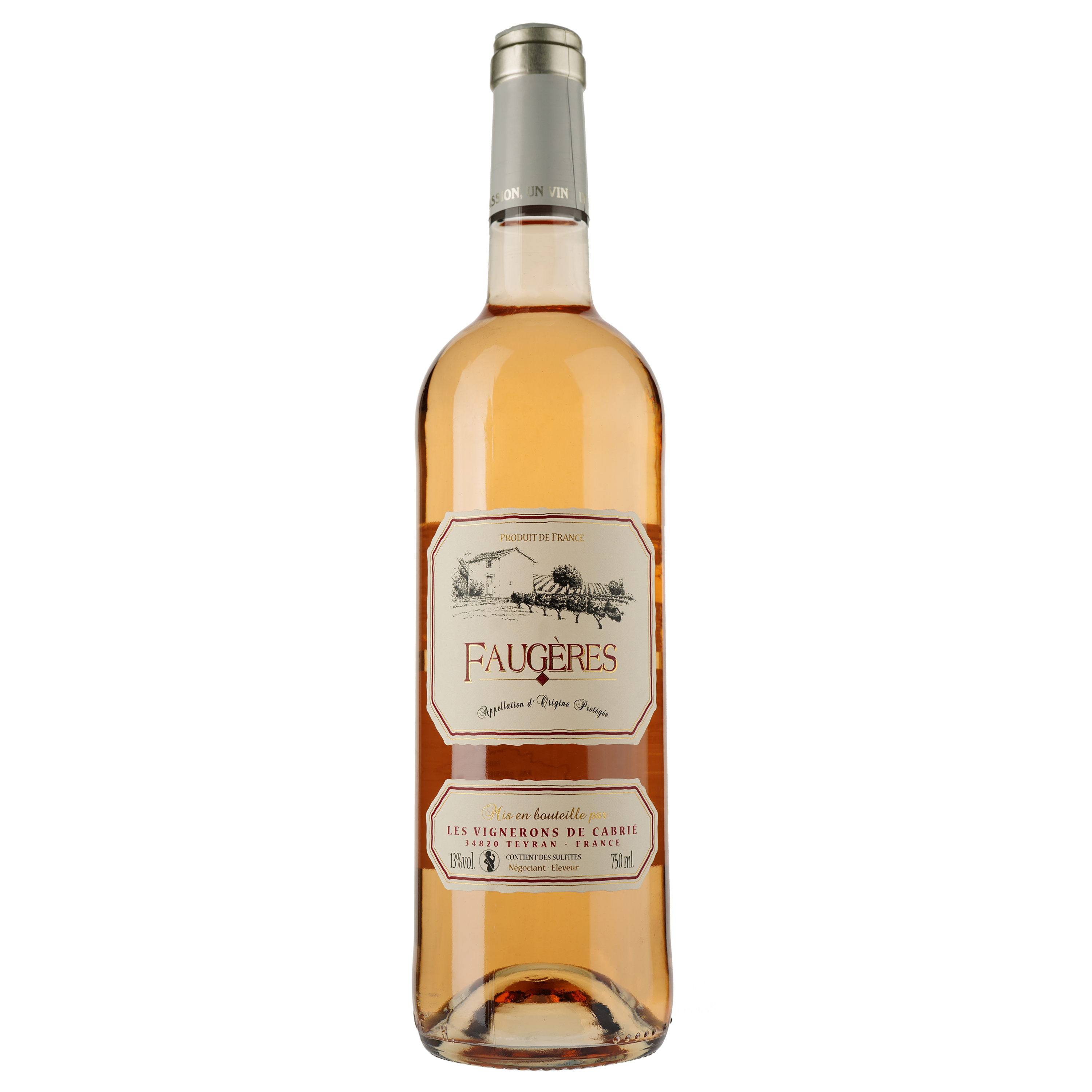 Вино Les Vignerons de Cabrie Rose AOP Faugeres, розовое, сухое, 0.75 л - фото 1