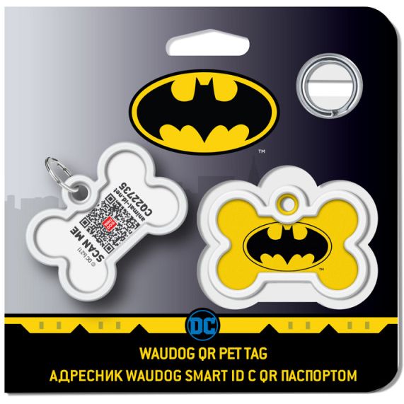 Адресник для собак и кошек Waudog Smart ID с QR паспортом Бэтмен лого, L, диаметр 40 мм, ширина 28 мм - фото 5