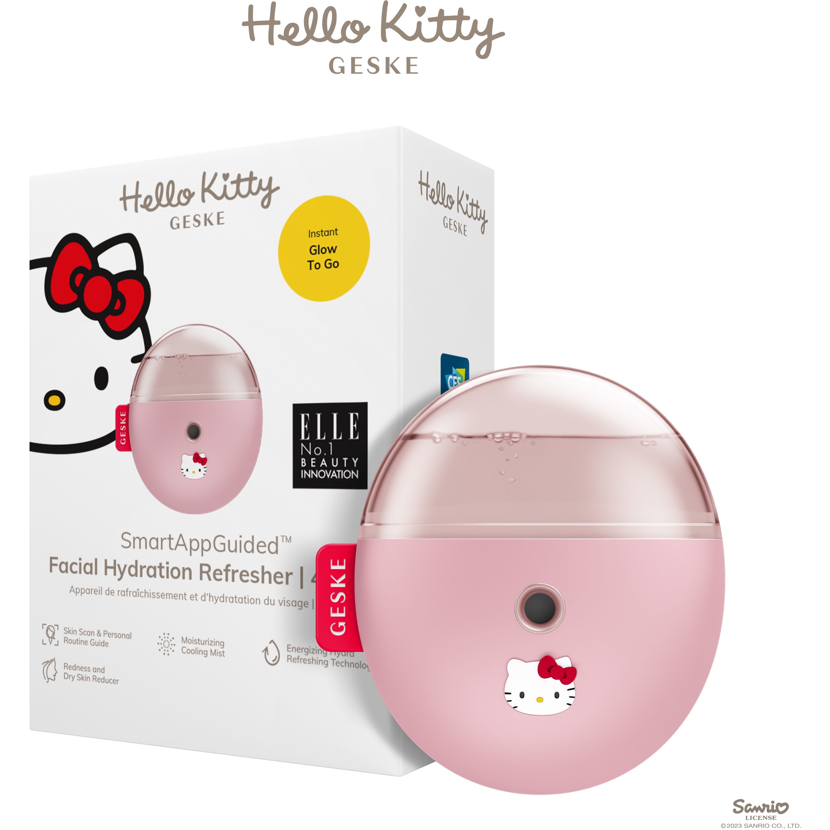 Электронный освежитель для увлажнения лица GESKE Facial Hydration Refresher 4 в 1 by Hello Kitty розовый - фото 1