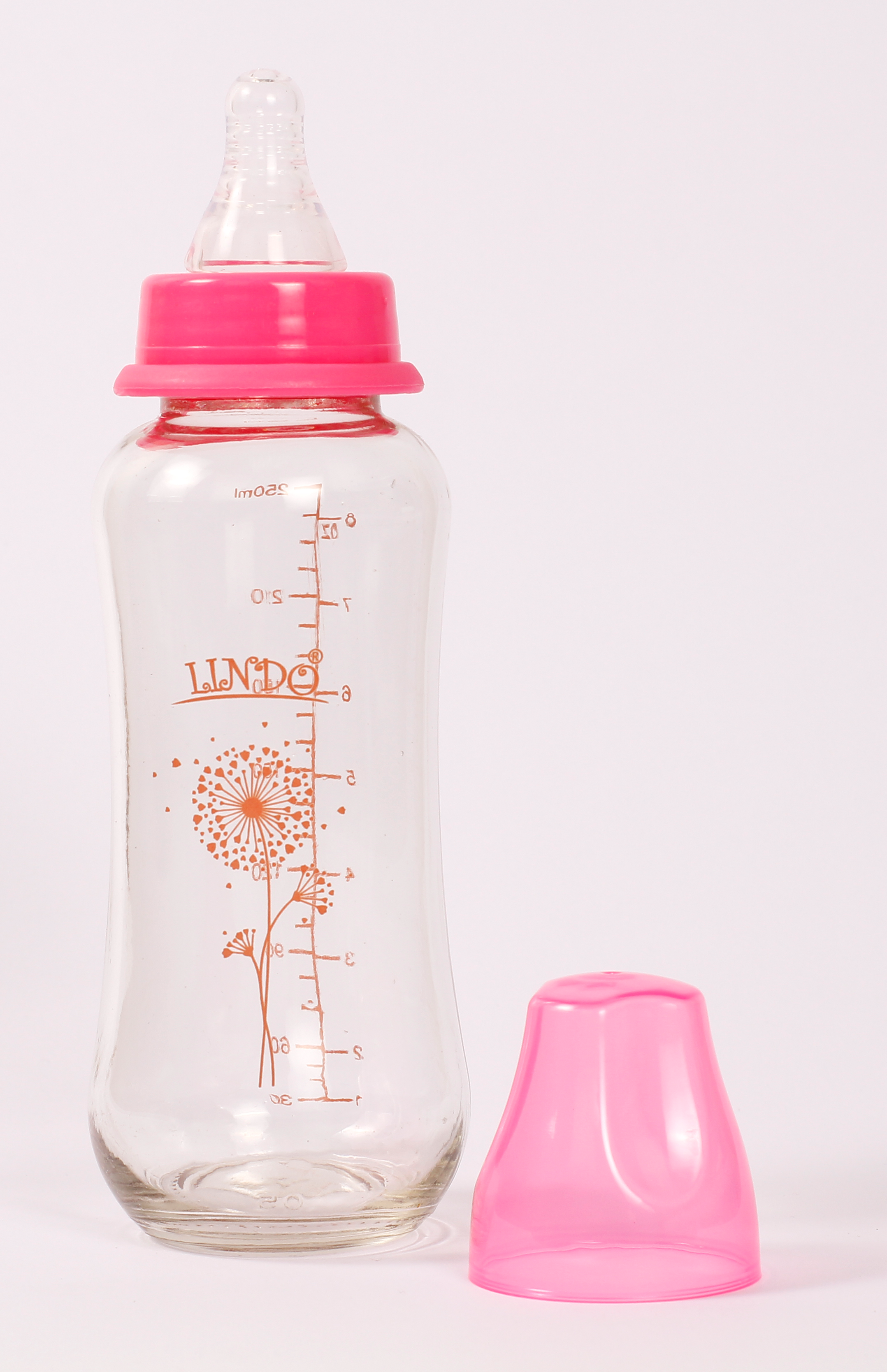 Стеклянная бутылочка для кормления Lindo Next to Nature, изогнутая, 250 мл, розовый (Рk 1010 роз) - фото 2