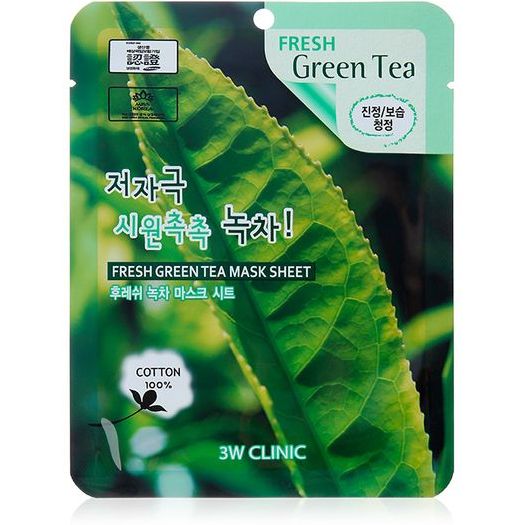 Тканинна маска для обличчя 3W Clinic Fresh Green Tea Mask Sheet заспокійлива зелений чай 23 мл - фото 1