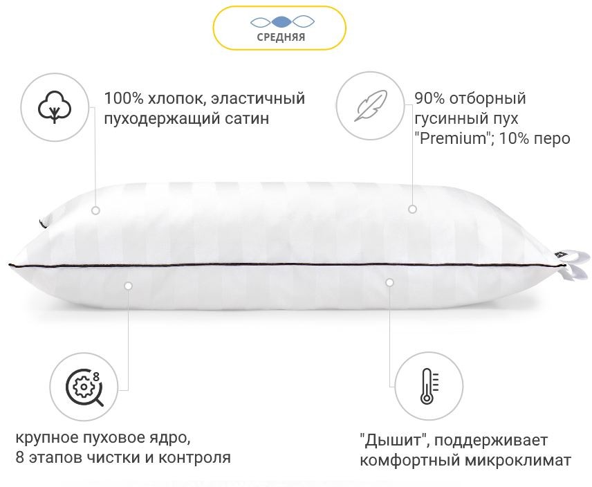 Подушка пухова MirSon Extra Premium Royal №105, 70х70 см, біла (2200000003447) - фото 4