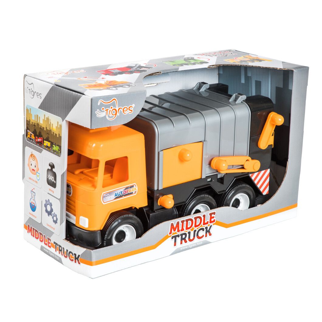 Машинка Tigres Middle Truck Мусоровоз City оранжевая с серым (39312) - фото 3